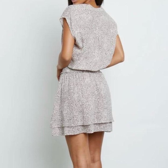 Rails micro leopard print linen blend smocked mini dress large - Picture 2 of 9